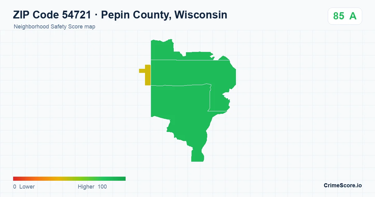 ZIP Code 54721 in Pepin County, Wisconsin neighborhood Safety Score map