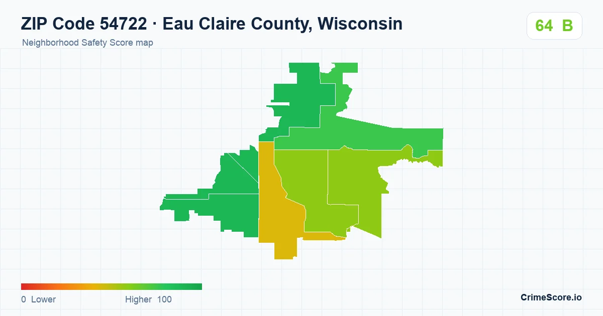 ZIP Code 54722 in Eau Claire County, Wisconsin neighborhood Safety Score map