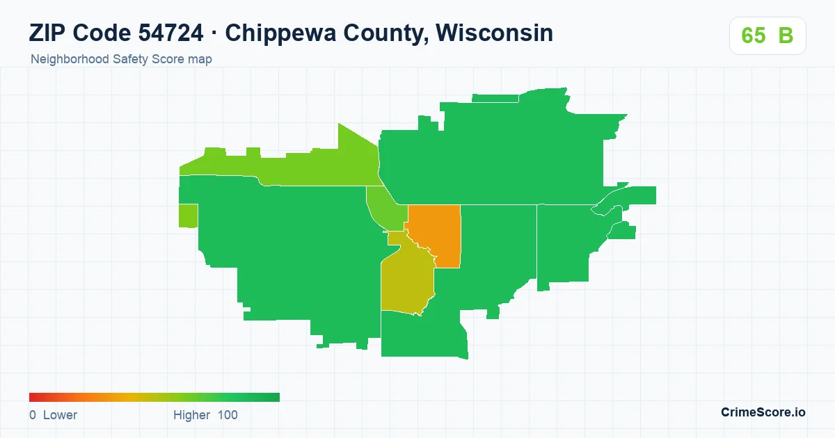 ZIP Code 54724 in Chippewa County, Wisconsin neighborhood Safety Score map