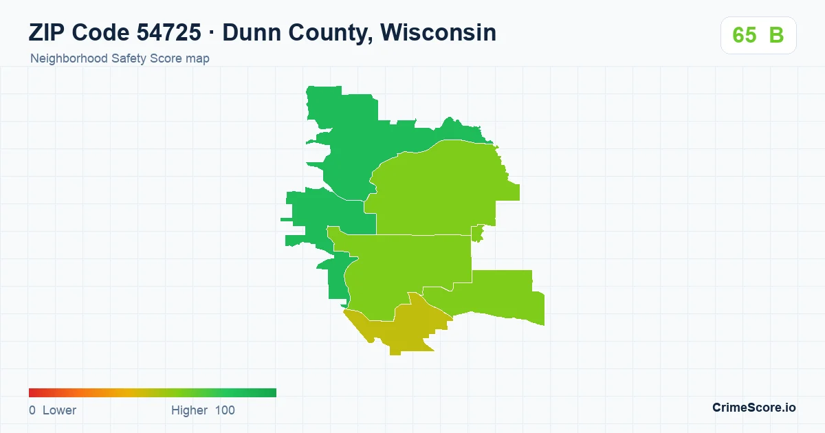 ZIP Code 54725 in Dunn County, Wisconsin neighborhood Safety Score map