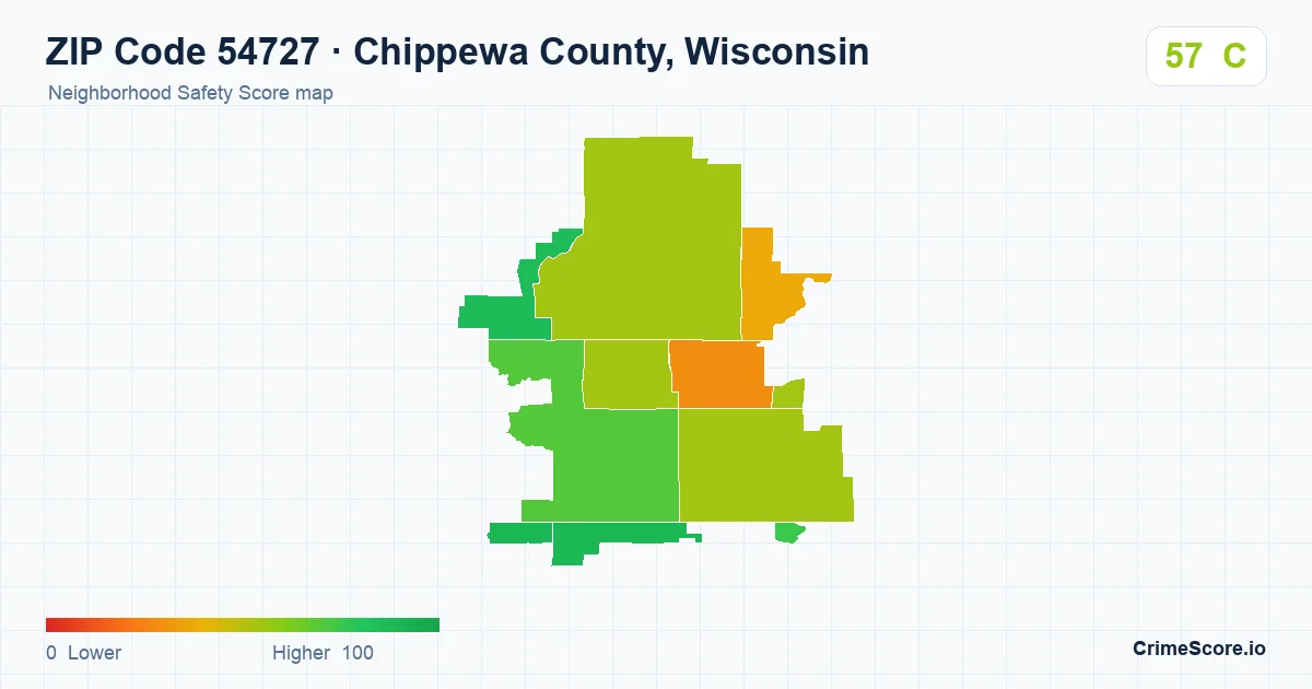 ZIP Code 54727 in Chippewa County, Wisconsin neighborhood Safety Score map