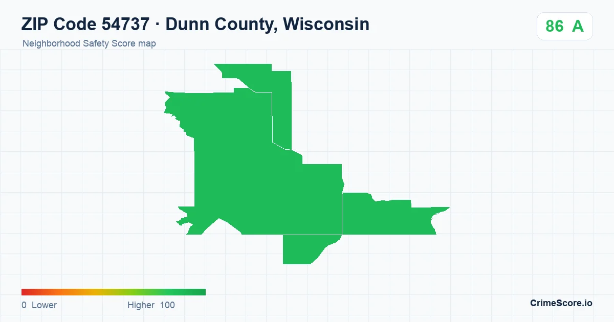 ZIP Code 54737 in Dunn County, Wisconsin neighborhood Safety Score map