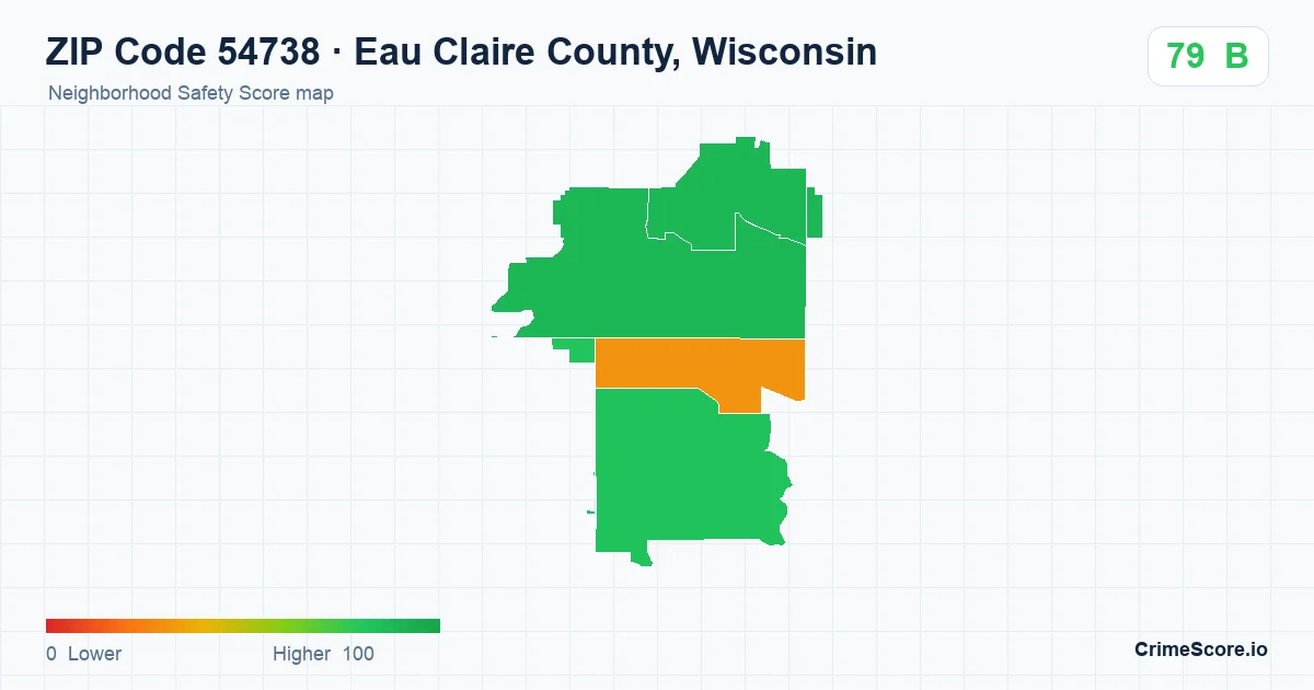 ZIP Code 54738 in Eau Claire County, Wisconsin neighborhood Safety Score map