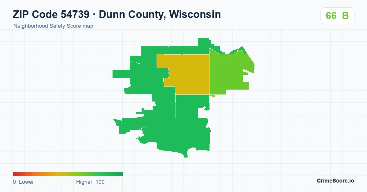 ZIP Code 54739 in Dunn County, Wisconsin neighborhood Safety Score map