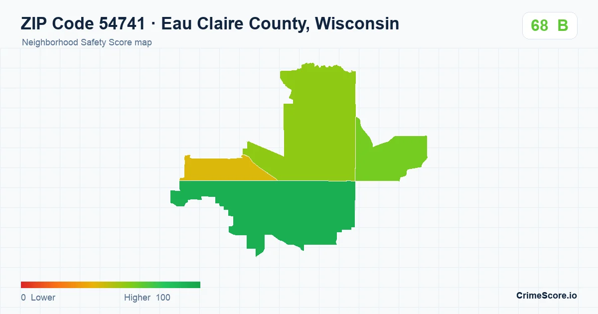 ZIP Code 54741 in Eau Claire County, Wisconsin neighborhood Safety Score map