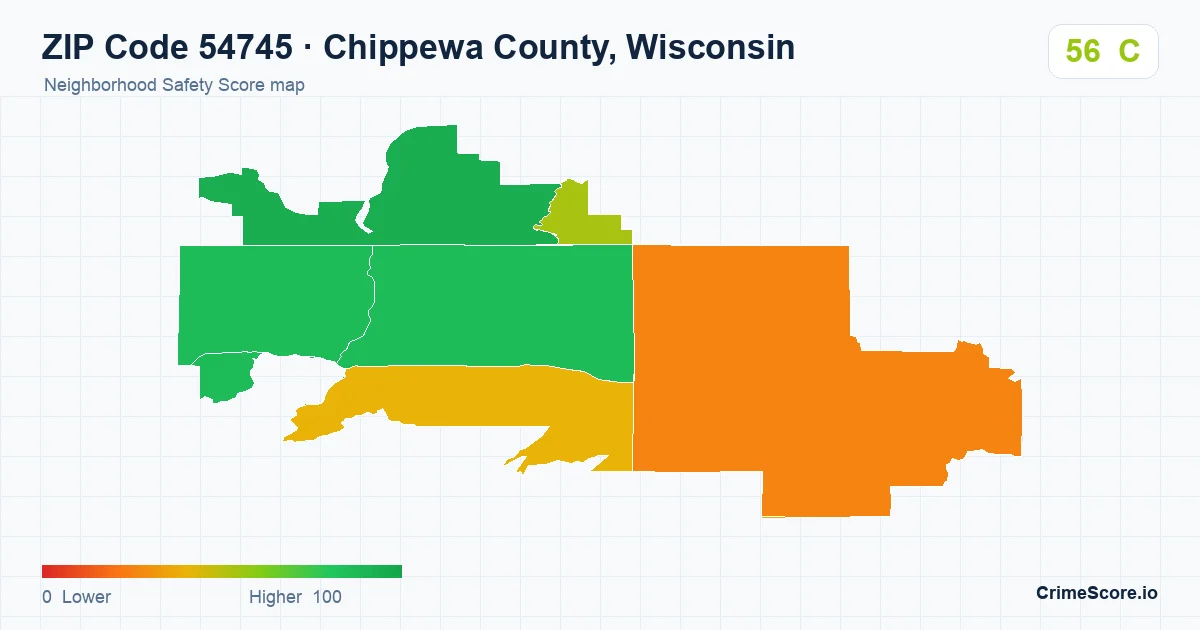 ZIP Code 54745 in Chippewa County, Wisconsin neighborhood Safety Score map