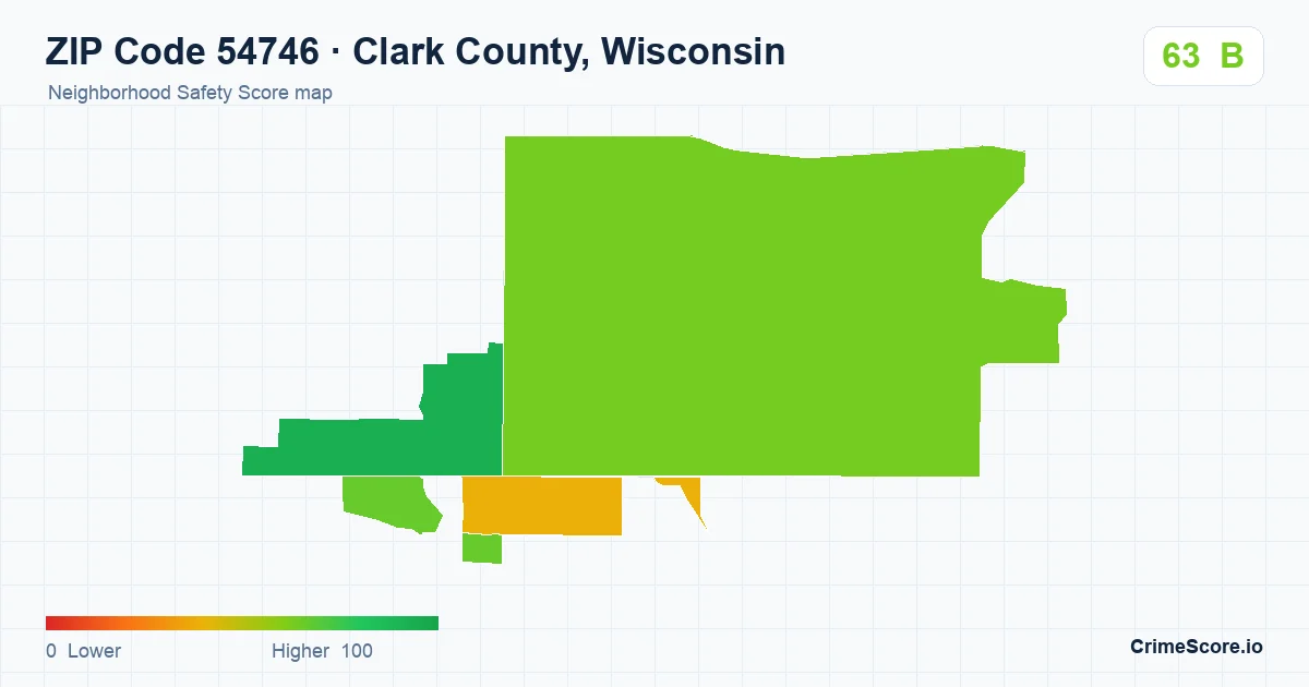 ZIP Code 54746 in Clark County, Wisconsin neighborhood Safety Score map