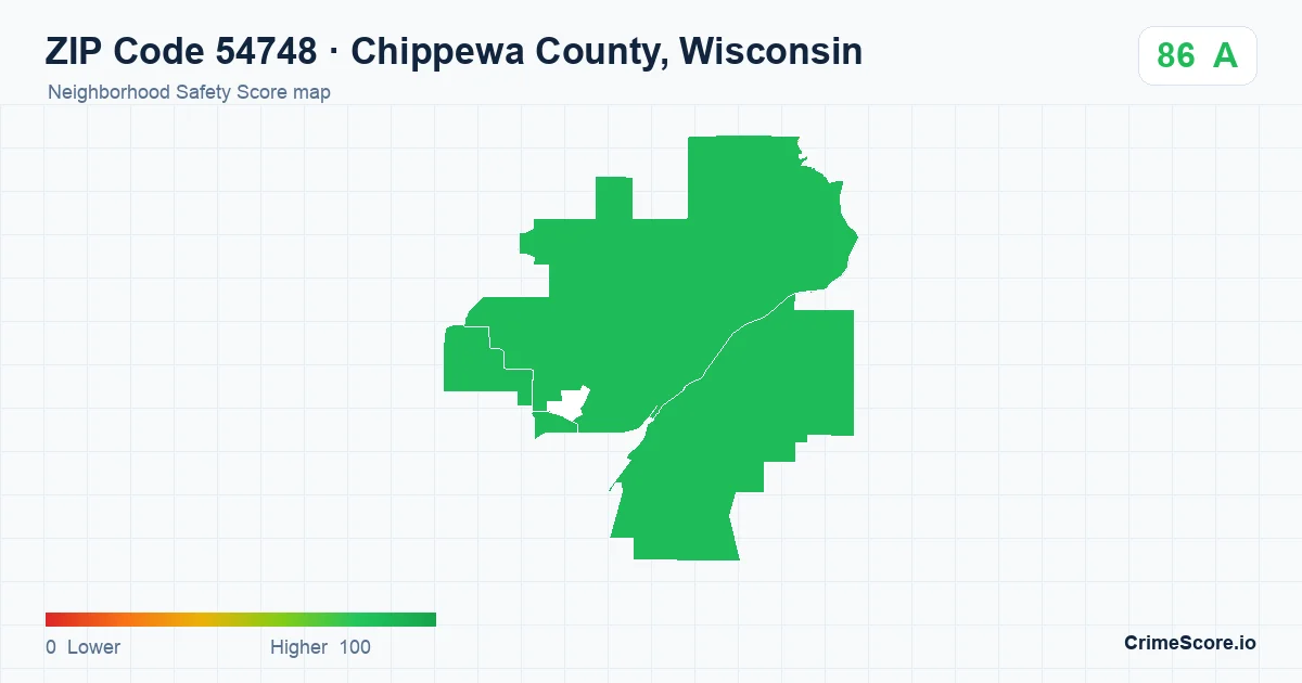 ZIP Code 54748 in Chippewa County, Wisconsin neighborhood Safety Score map