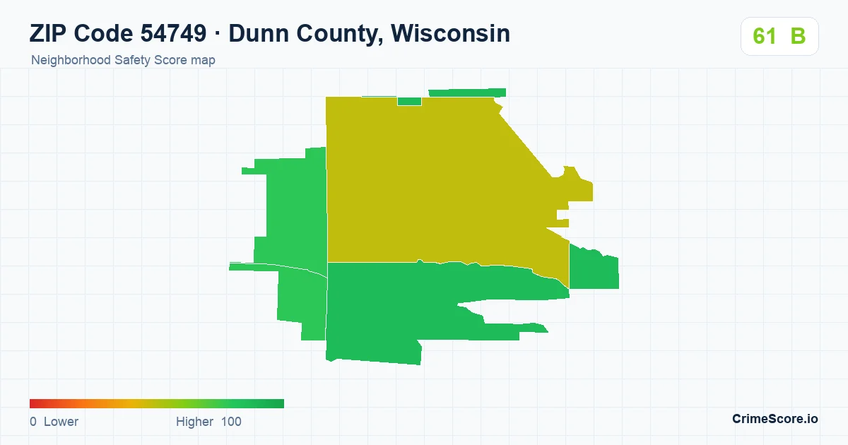 ZIP Code 54749 in Dunn County, Wisconsin neighborhood Safety Score map