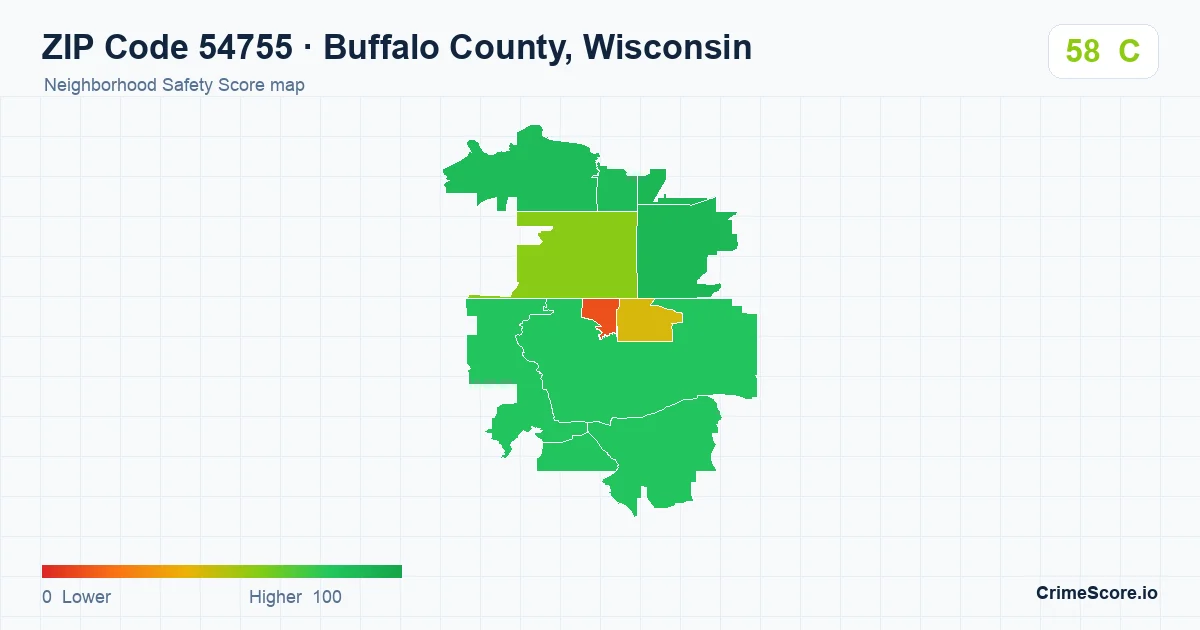 ZIP Code 54755 in Buffalo County, Wisconsin neighborhood Safety Score map