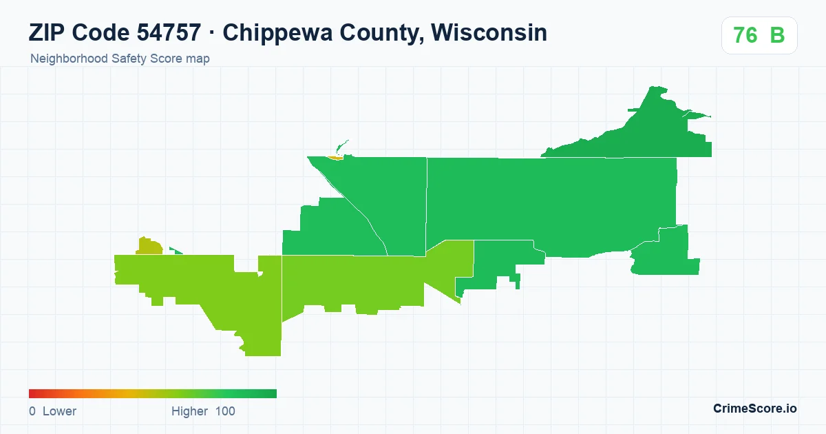 ZIP Code 54757 in Chippewa County, Wisconsin neighborhood Safety Score map