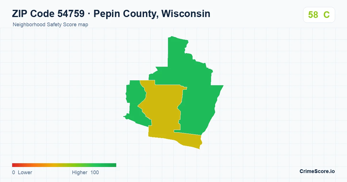 ZIP Code 54759 in Pepin County, Wisconsin neighborhood Safety Score map