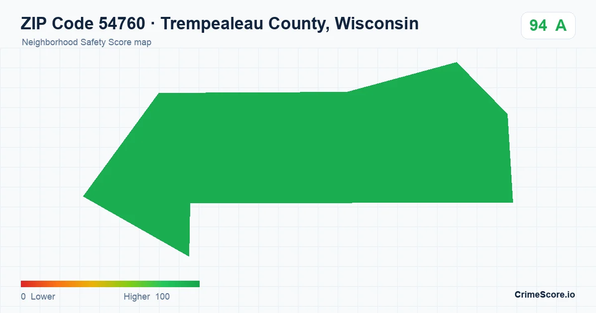 ZIP Code 54760 in Trempealeau County, Wisconsin neighborhood Safety Score map
