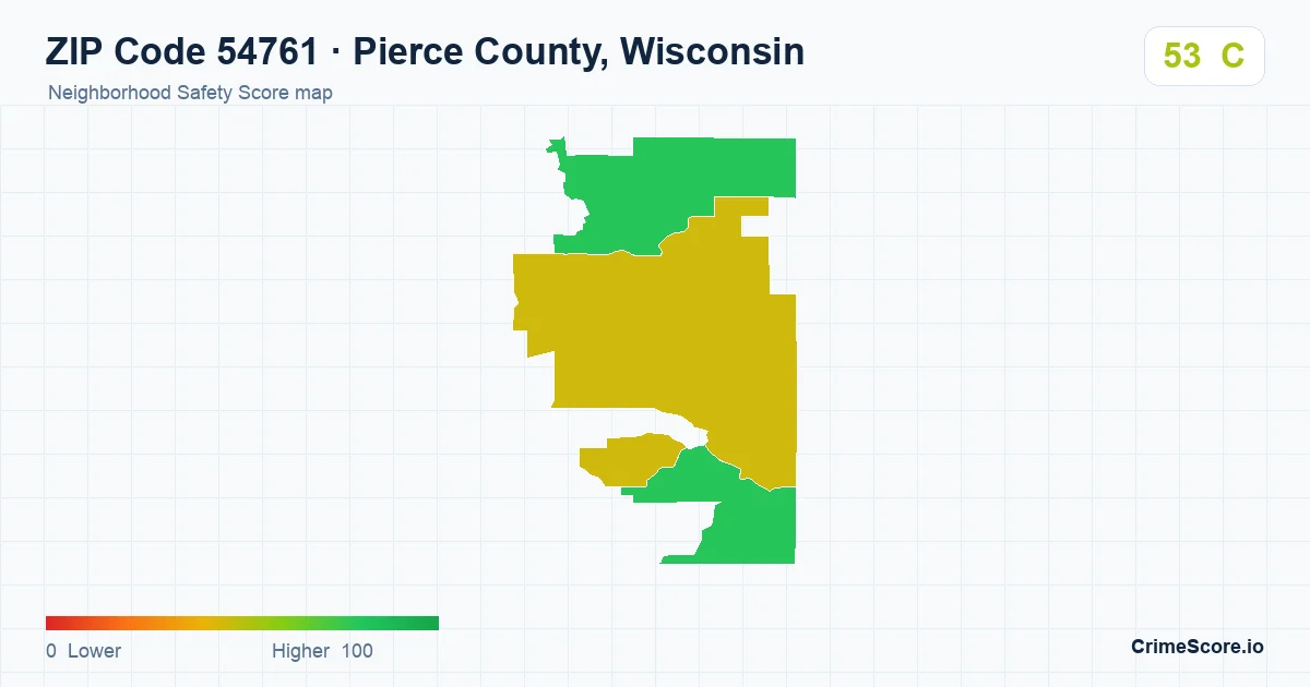 ZIP Code 54761 in Pierce County, Wisconsin neighborhood Safety Score map