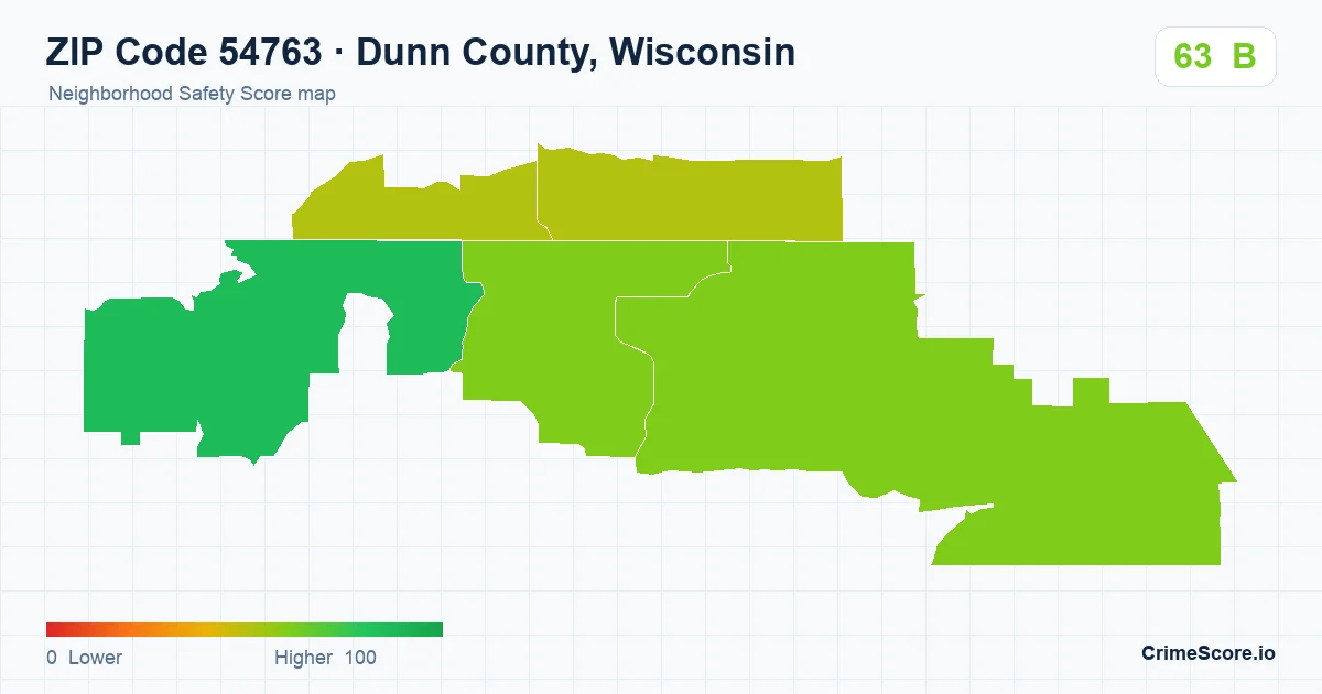 ZIP Code 54763 in Dunn County, Wisconsin neighborhood Safety Score map
