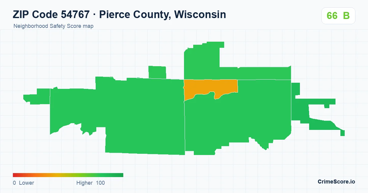ZIP Code 54767 in Pierce County, Wisconsin neighborhood Safety Score map