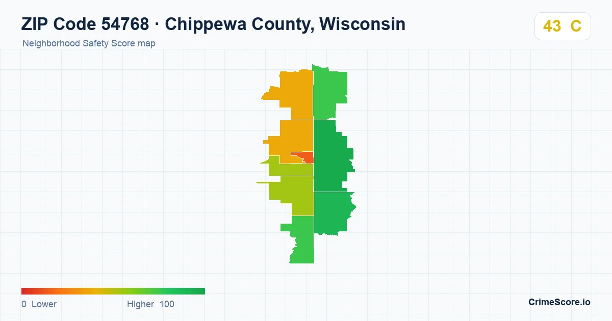 ZIP Code 54768 in Chippewa County, Wisconsin neighborhood Safety Score map