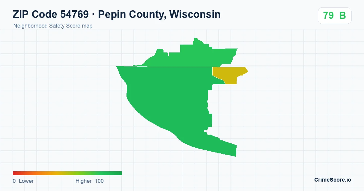 ZIP Code 54769 in Pepin County, Wisconsin neighborhood Safety Score map