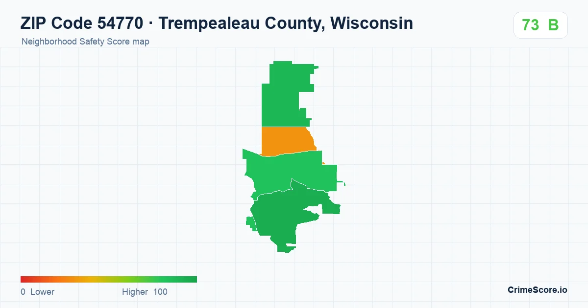 ZIP Code 54770 in Trempealeau County, Wisconsin neighborhood Safety Score map