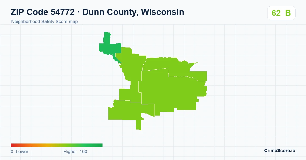 ZIP Code 54772 in Dunn County, Wisconsin neighborhood Safety Score map