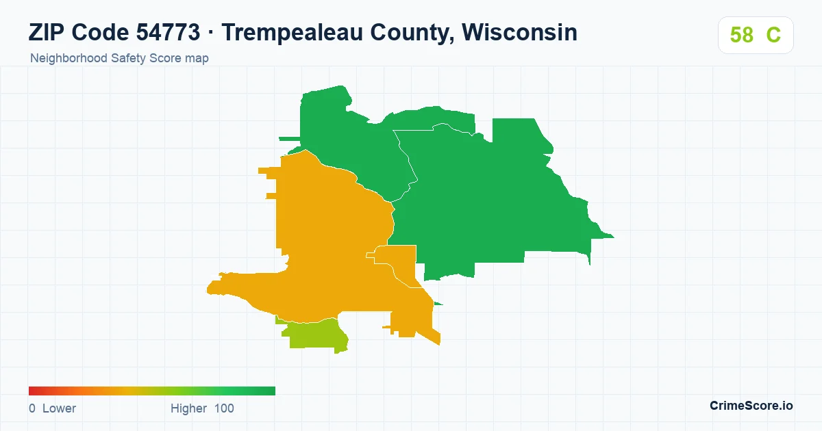 ZIP Code 54773 in Trempealeau County, Wisconsin neighborhood Safety Score map