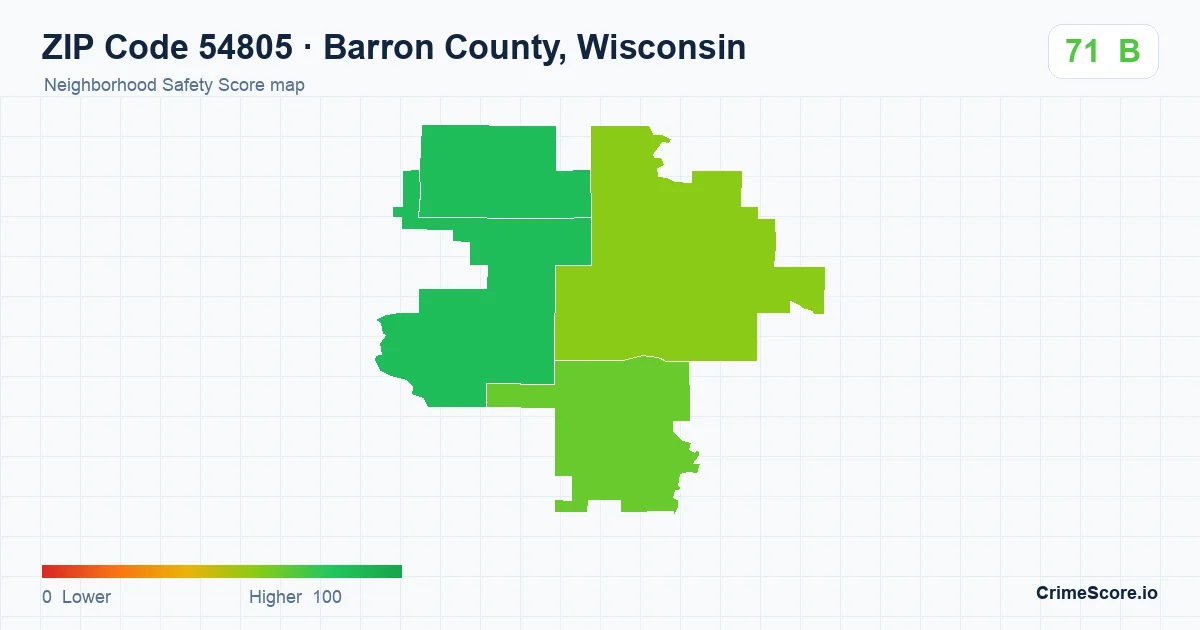 ZIP Code 54805 in Barron County, Wisconsin neighborhood Safety Score map