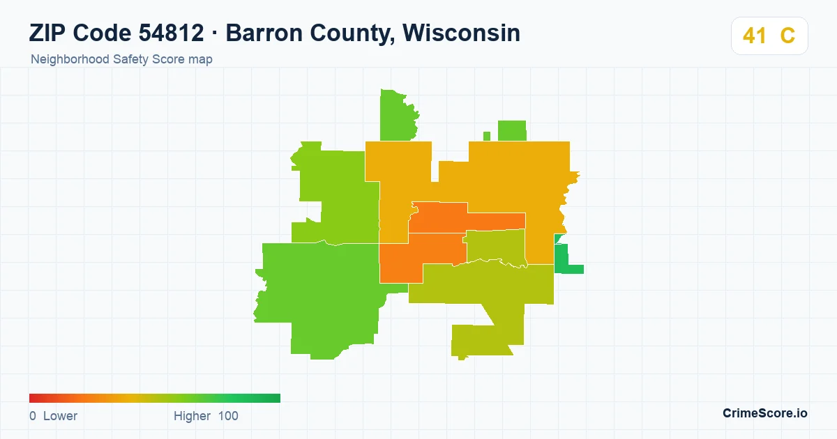 ZIP Code 54812 in Barron County, Wisconsin neighborhood Safety Score map