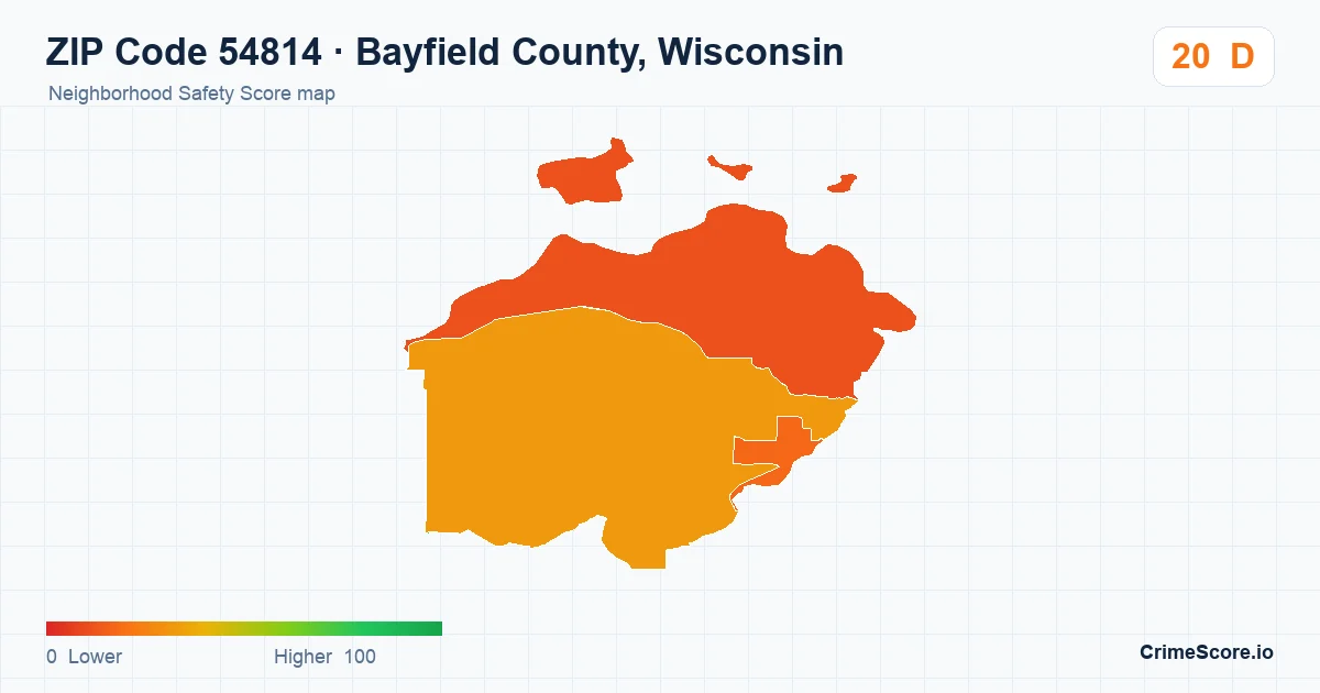ZIP Code 54814 in Bayfield County, Wisconsin neighborhood Safety Score map