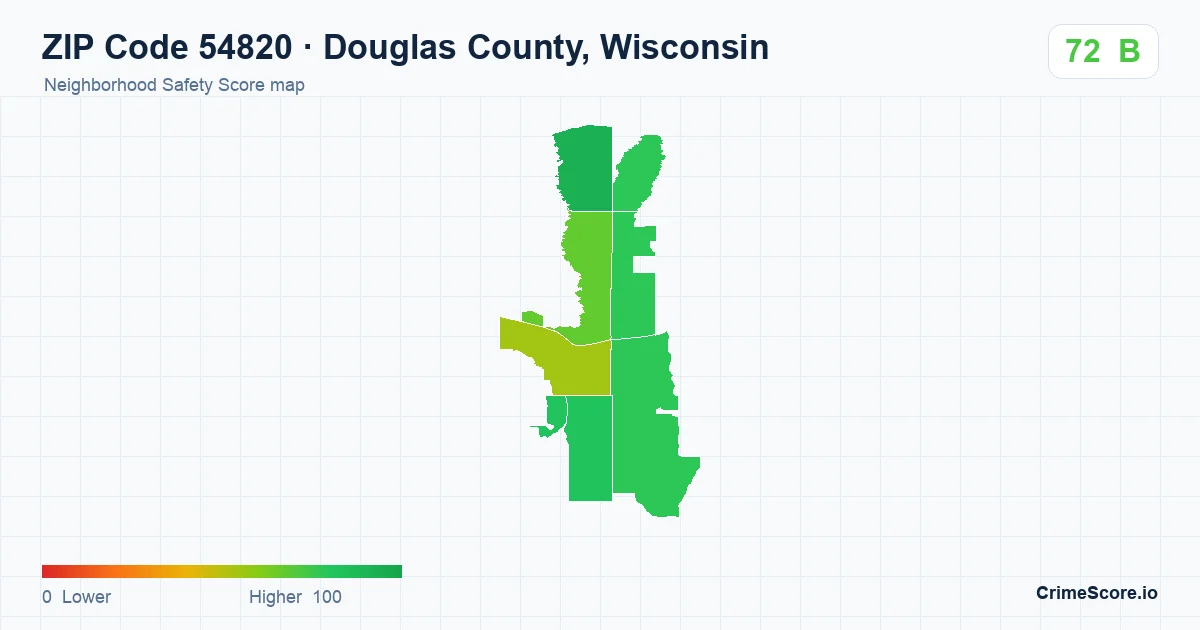 ZIP Code 54820 in Douglas County, Wisconsin neighborhood Safety Score map