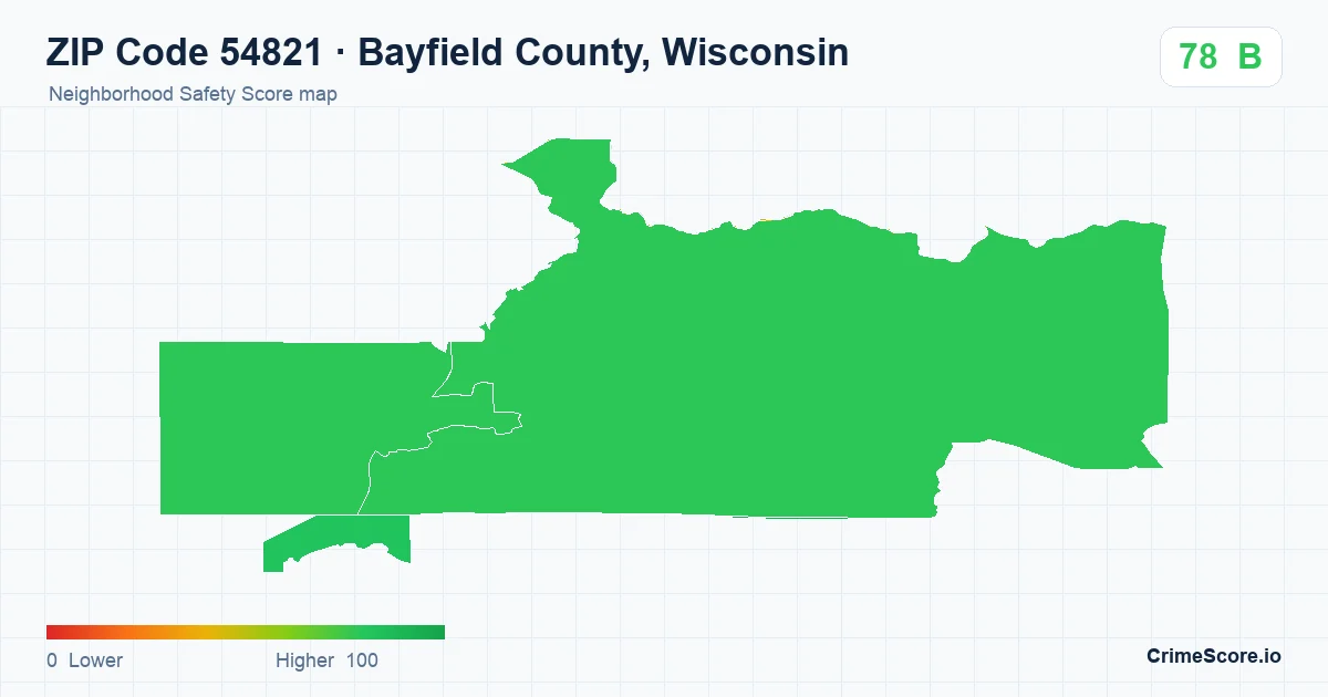 ZIP Code 54821 in Bayfield County, Wisconsin neighborhood Safety Score map