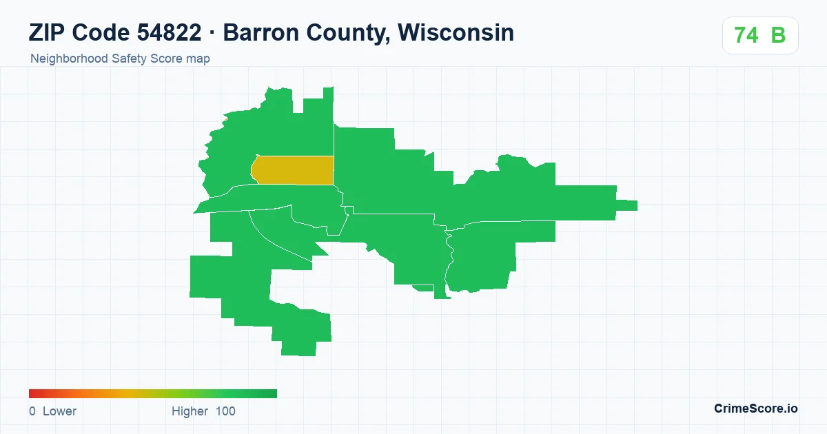 ZIP Code 54822 in Barron County, Wisconsin neighborhood Safety Score map