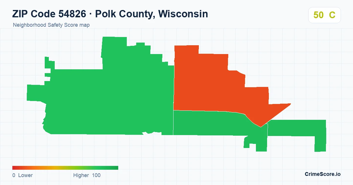 ZIP Code 54826 in Polk County, Wisconsin neighborhood Safety Score map