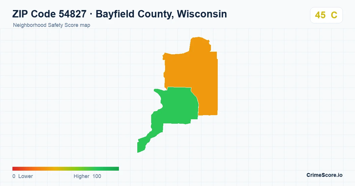 ZIP Code 54827 in Bayfield County, Wisconsin neighborhood Safety Score map