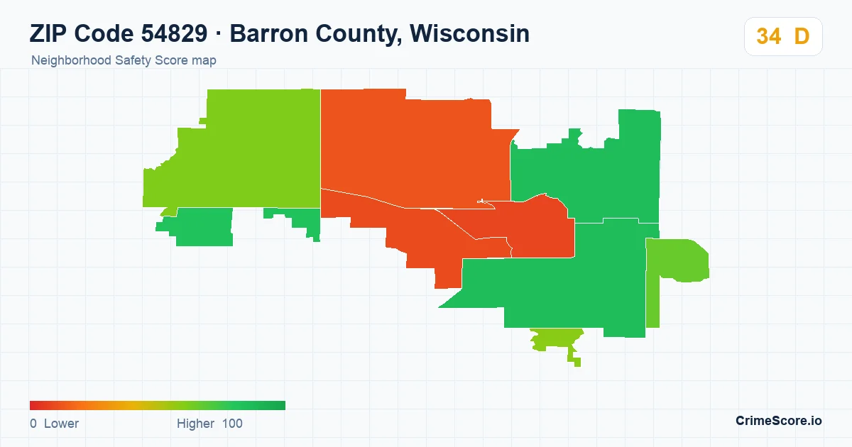 ZIP Code 54829 in Barron County, Wisconsin neighborhood Safety Score map