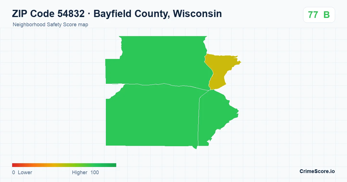 ZIP Code 54832 in Bayfield County, Wisconsin neighborhood Safety Score map