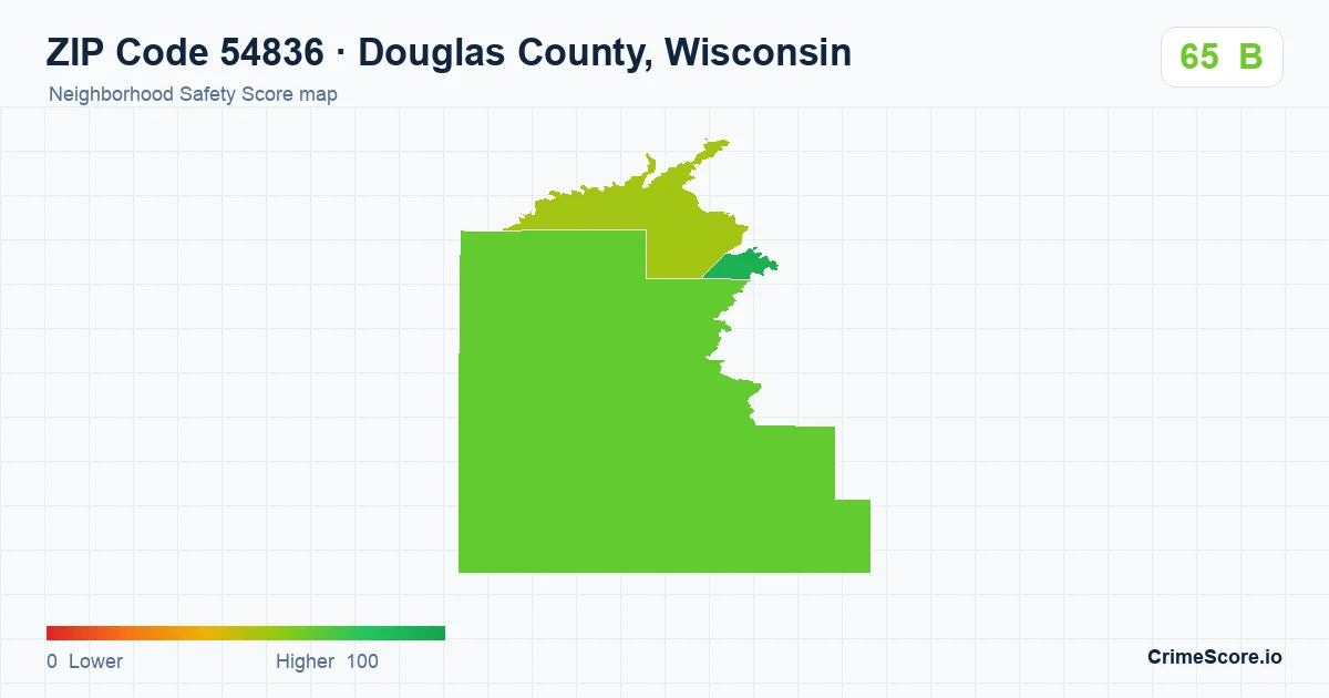 ZIP Code 54836 in Douglas County, Wisconsin neighborhood Safety Score map
