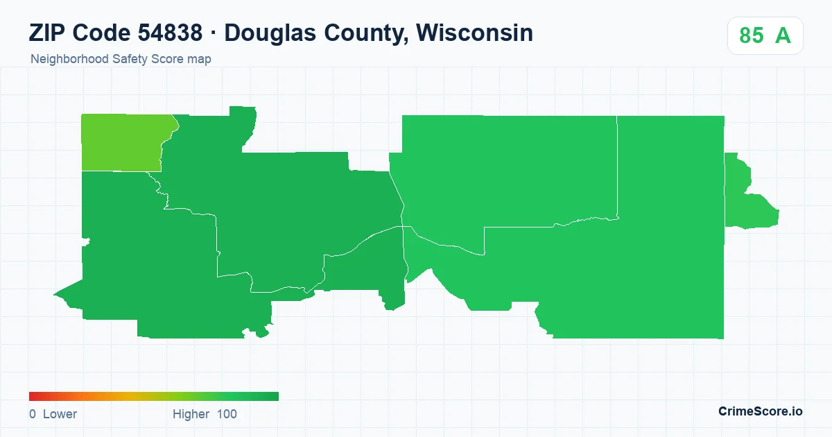ZIP Code 54838 in Douglas County, Wisconsin neighborhood Safety Score map