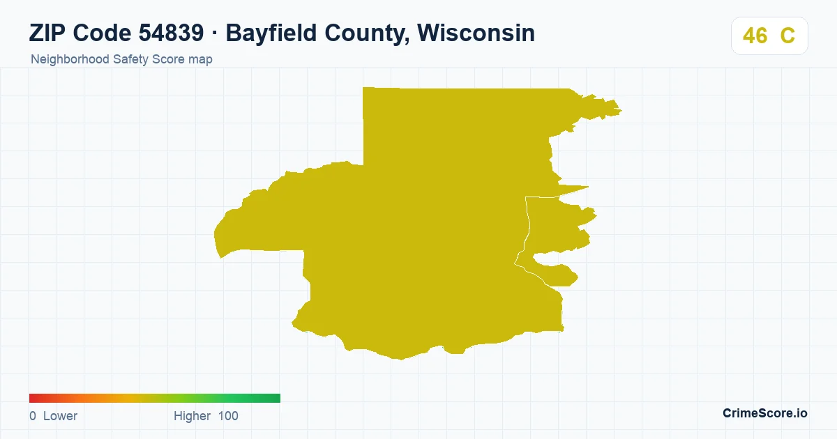ZIP Code 54839 in Bayfield County, Wisconsin neighborhood Safety Score map