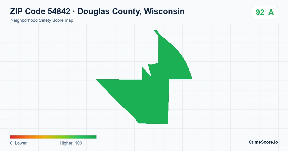 ZIP Code 54842 in Douglas County, Wisconsin neighborhood Safety Score map