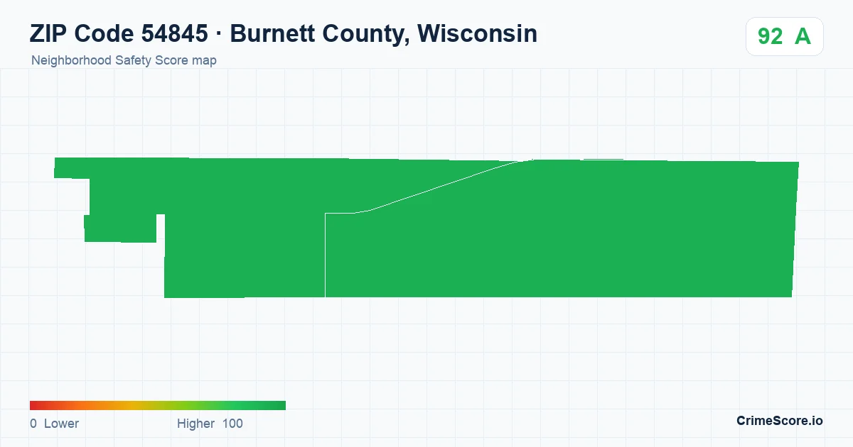 ZIP Code 54845 in Burnett County, Wisconsin neighborhood Safety Score map