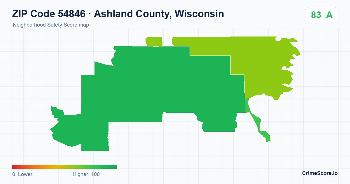 ZIP Code 54846 in Ashland County, Wisconsin neighborhood Safety Score map