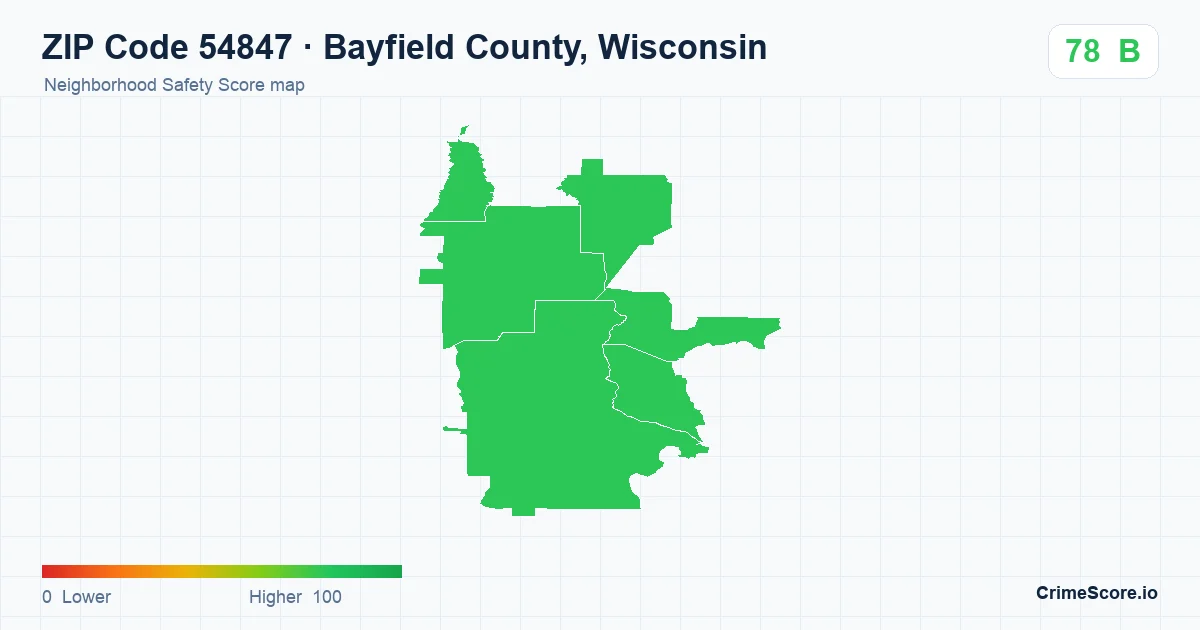 ZIP Code 54847 in Bayfield County, Wisconsin neighborhood Safety Score map