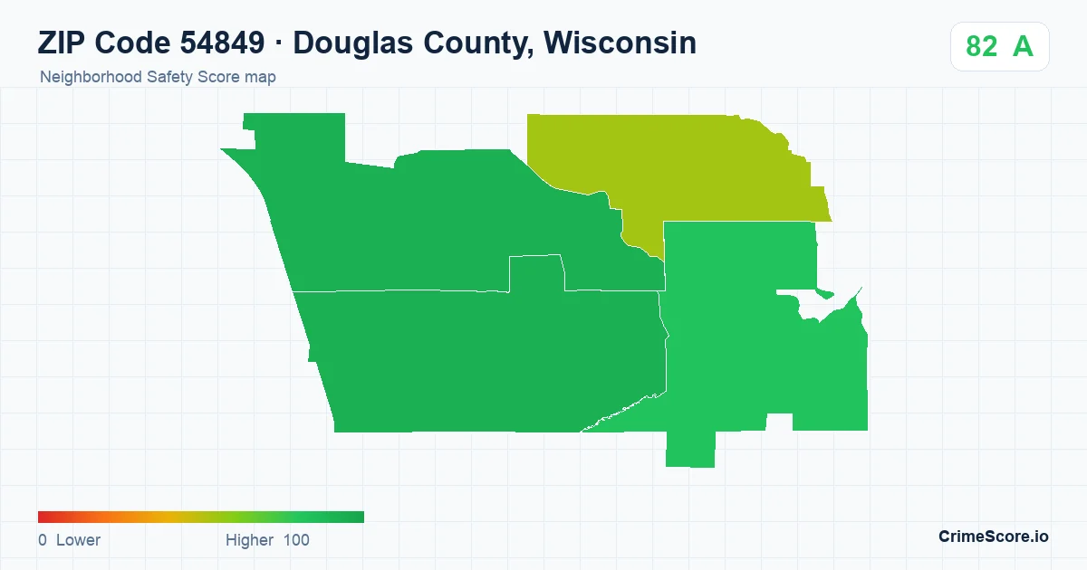 ZIP Code 54849 in Douglas County, Wisconsin neighborhood Safety Score map