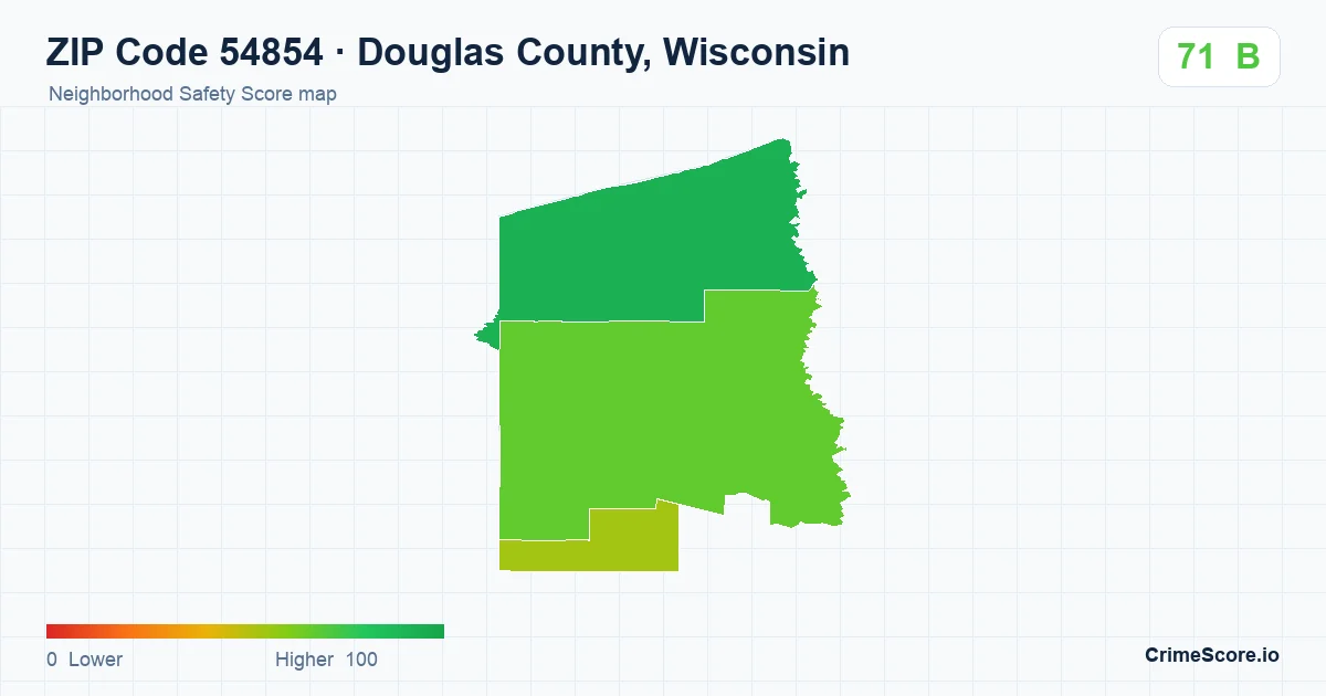 ZIP Code 54854 in Douglas County, Wisconsin neighborhood Safety Score map