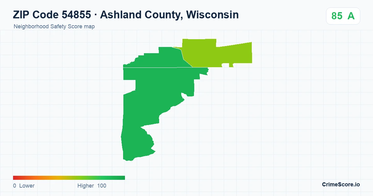ZIP Code 54855 in Ashland County, Wisconsin neighborhood Safety Score map