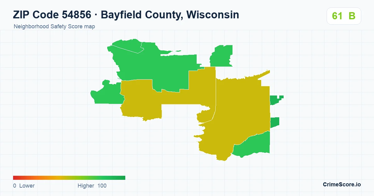 ZIP Code 54856 in Bayfield County, Wisconsin neighborhood Safety Score map