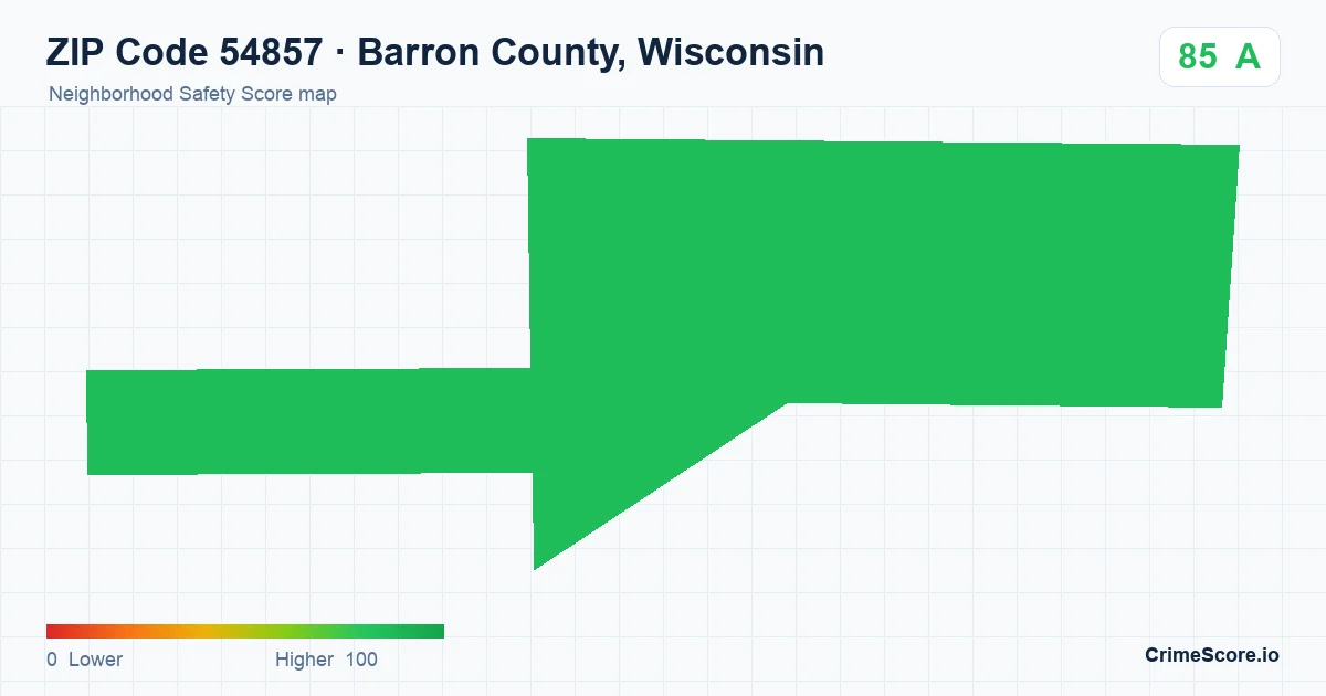 ZIP Code 54857 in Barron County, Wisconsin neighborhood Safety Score map