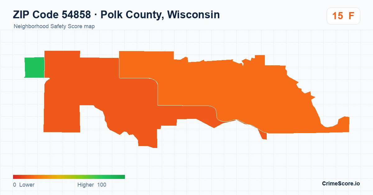 ZIP Code 54858 in Polk County, Wisconsin neighborhood Safety Score map