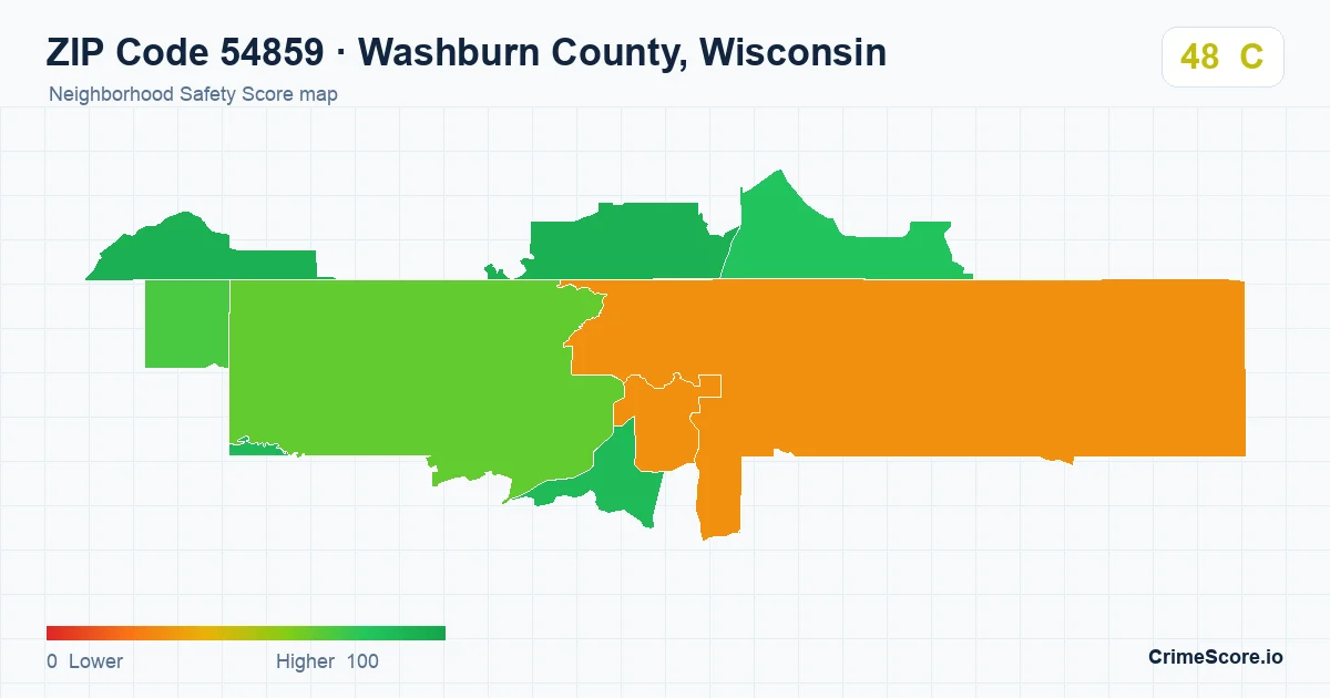 ZIP Code 54859 in Washburn County, Wisconsin neighborhood Safety Score map