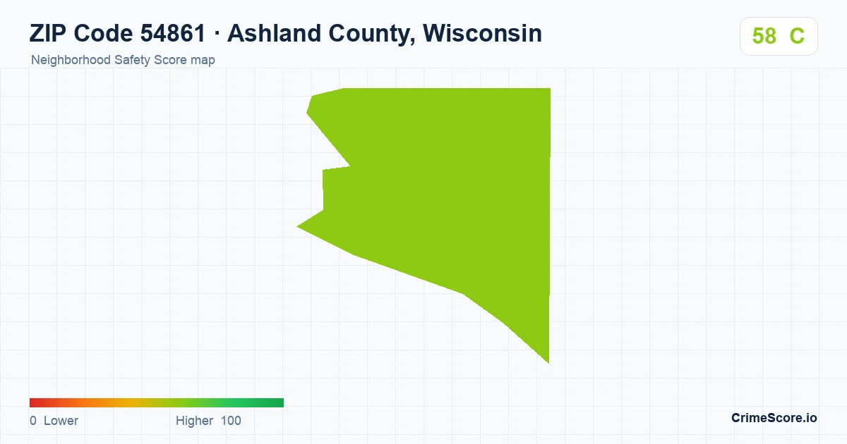 ZIP Code 54861 in Ashland County, Wisconsin neighborhood Safety Score map